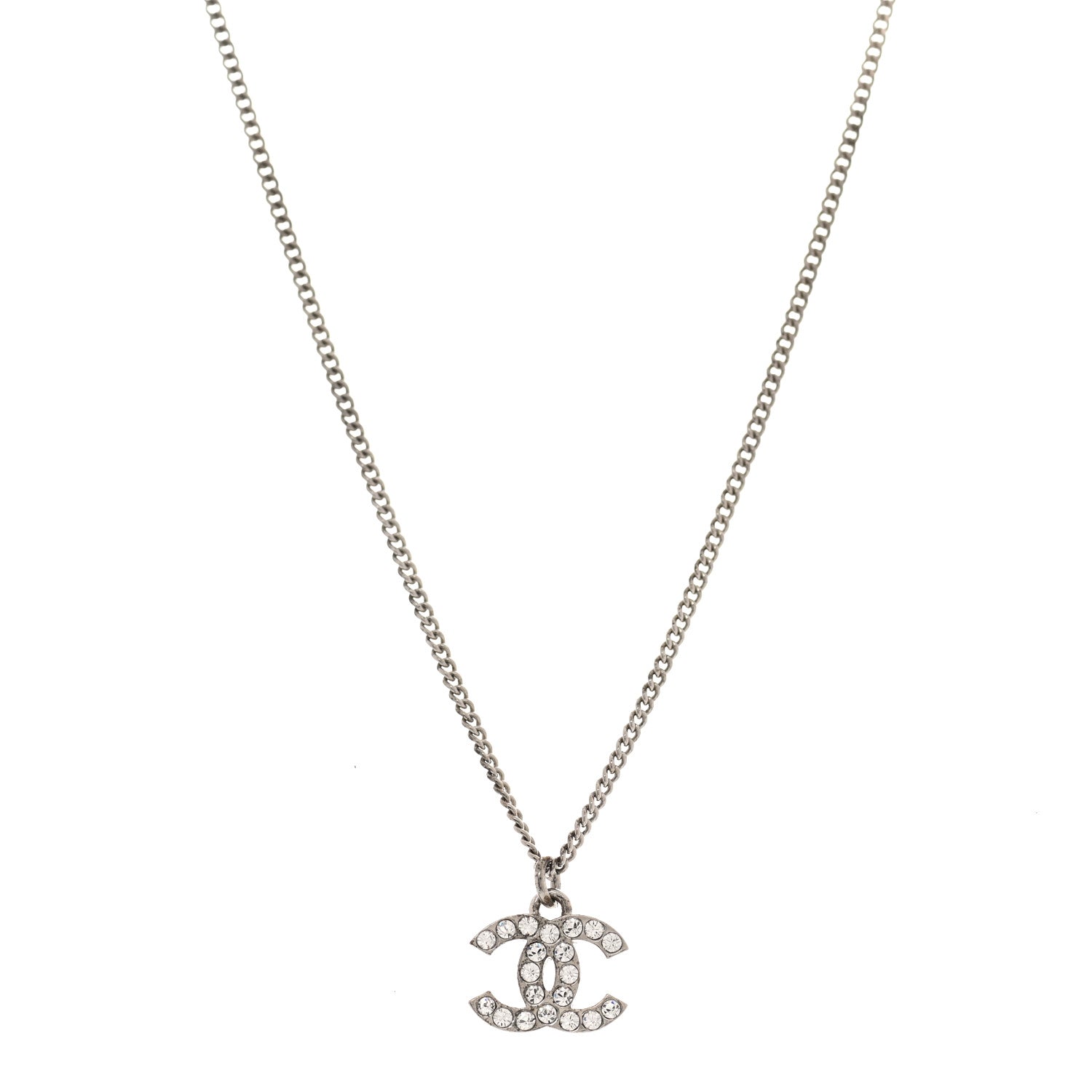 Chanel Crystal Timeless CC Necklace Silver 1 of 5