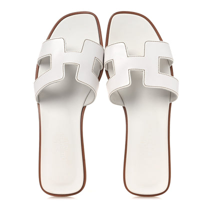 Hermes Box Calfskin Oran Sandals 38 White 2 of 11