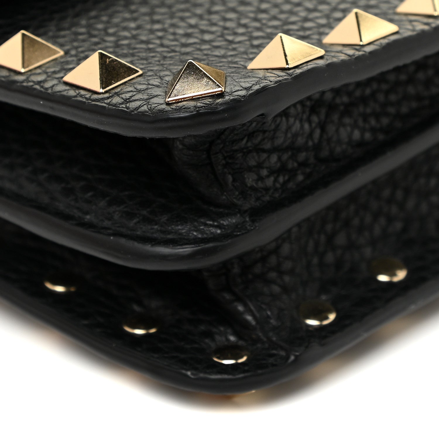 Valentino Garavani Pebbled Calfskin Rockstud Flap Wallet On Chain Black 9 of 12