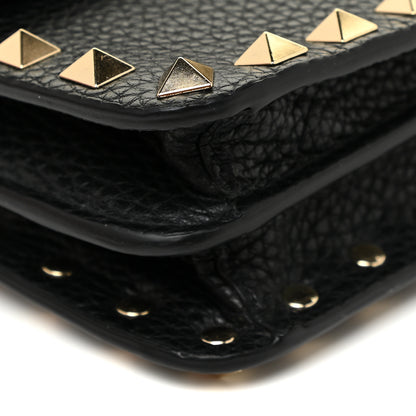 Valentino Garavani Pebbled Calfskin Rockstud Flap Wallet On Chain Black 9 of 12