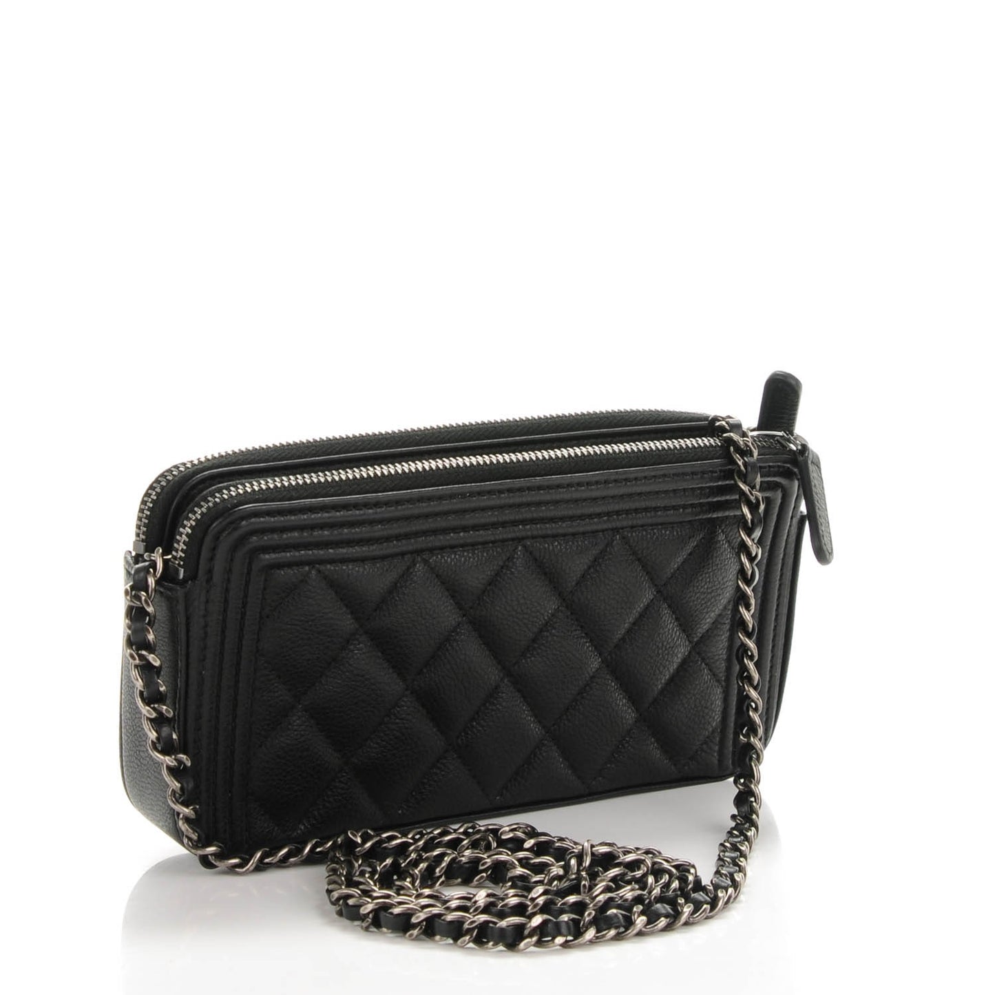Caviar Quilted Small Boy Clutch With Chain Black