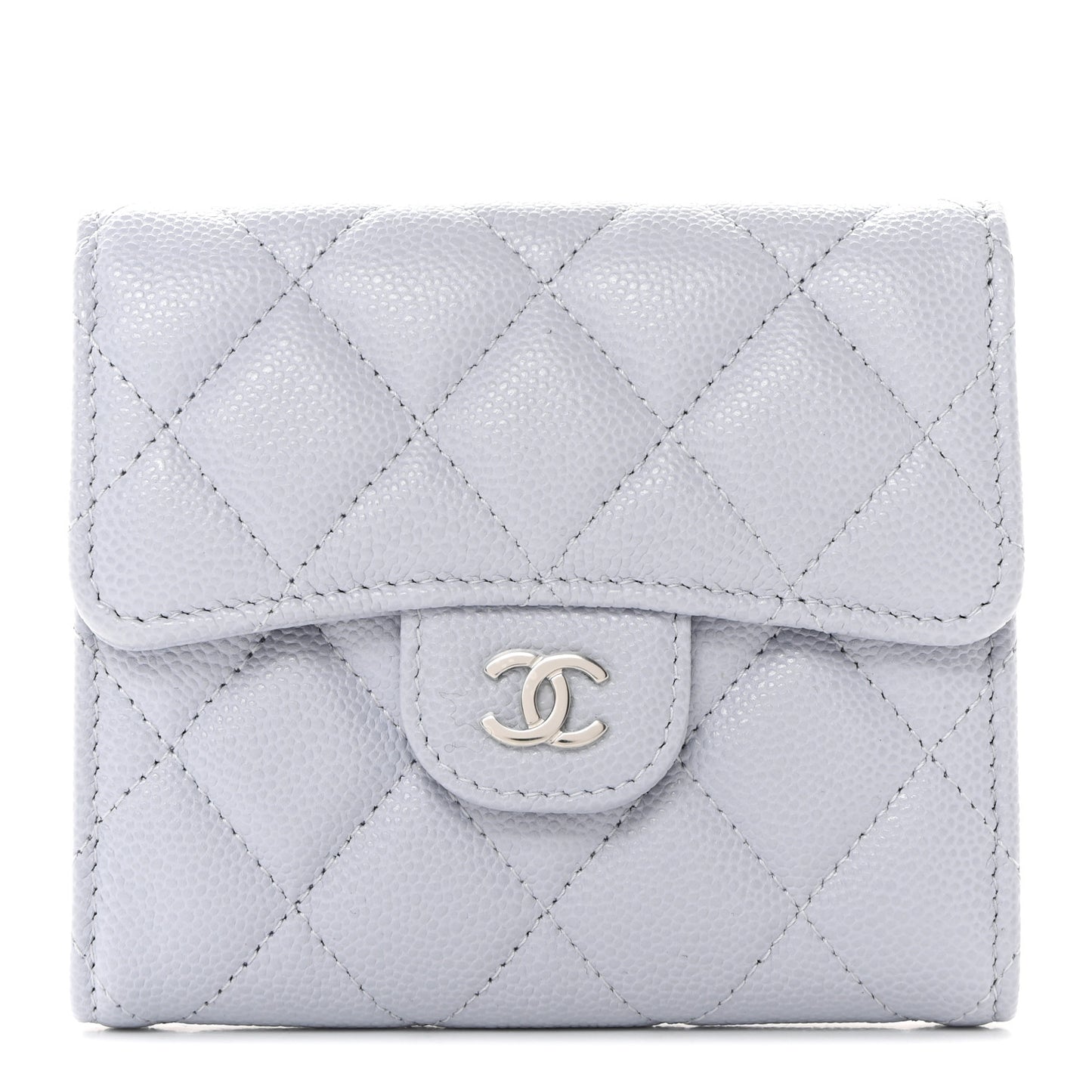 Caviar Quilted Compact Flap Wallet Light Grey