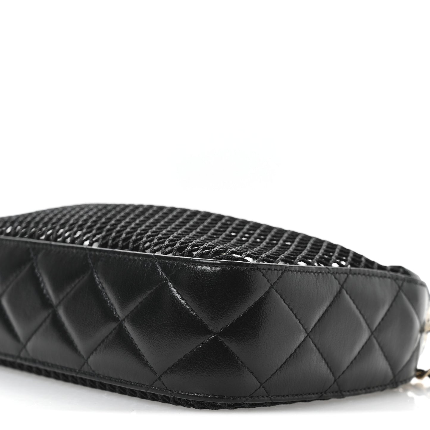 Mesh Shiny Lambskin Clutch With Chain Black