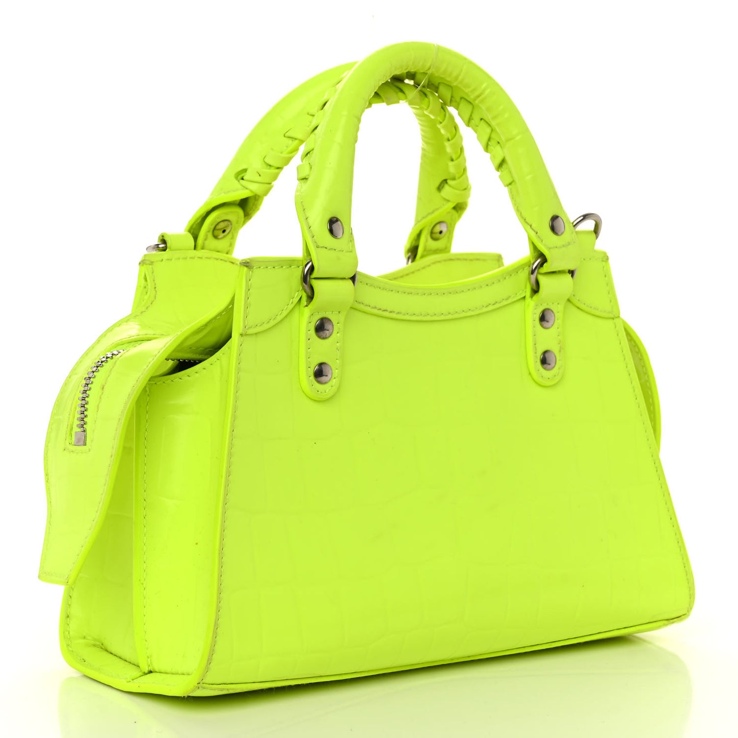 Semi Shiny Calfskin Crocodile Embossed Neo Classic Silver Hardware Mini City Fluo Yellow