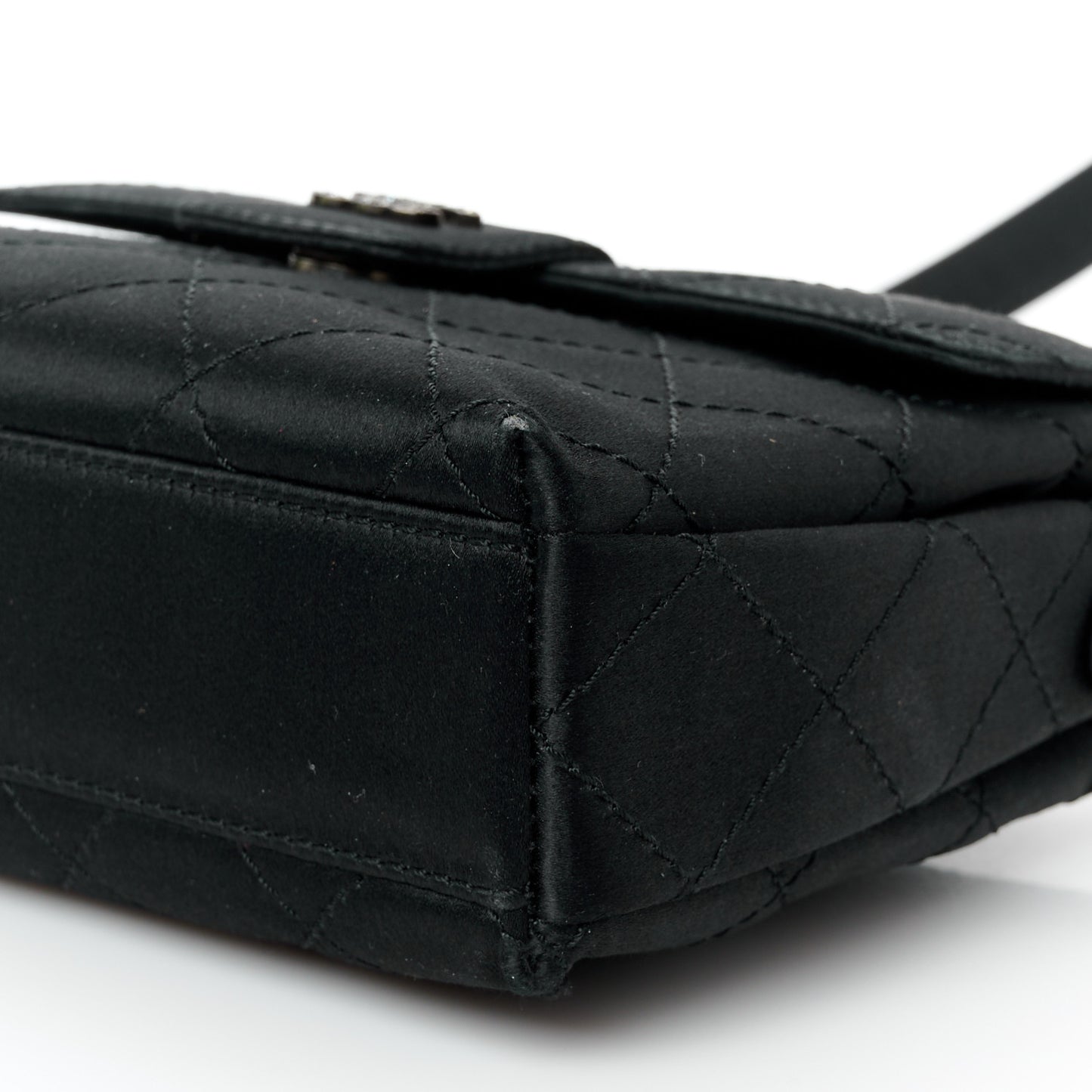 Satin Quilted Crystal CC Mini Square Flap Black