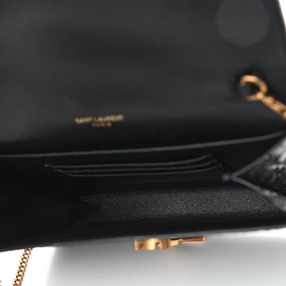 Saint Laurent Calfskin Crocodile Embossed Monogram Cassandra Chain Wallet Black 4 of 4
