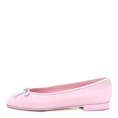Chanel Suede Calfskin Cap Toe CC Ballerina Flats 38 Light Pink 1 of 9