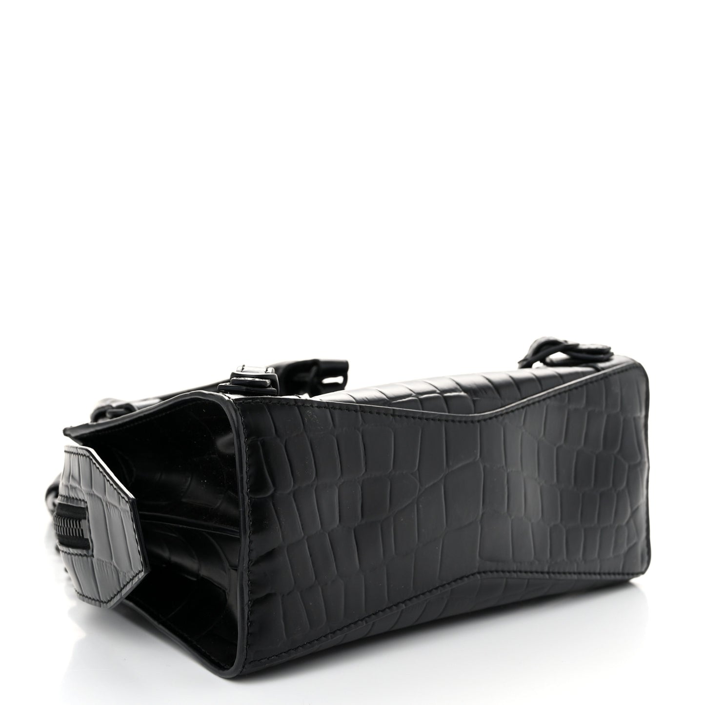 Semi Shiny Calfskin Crocodile Embossed Neo Classic Black Hardware Mini City Black