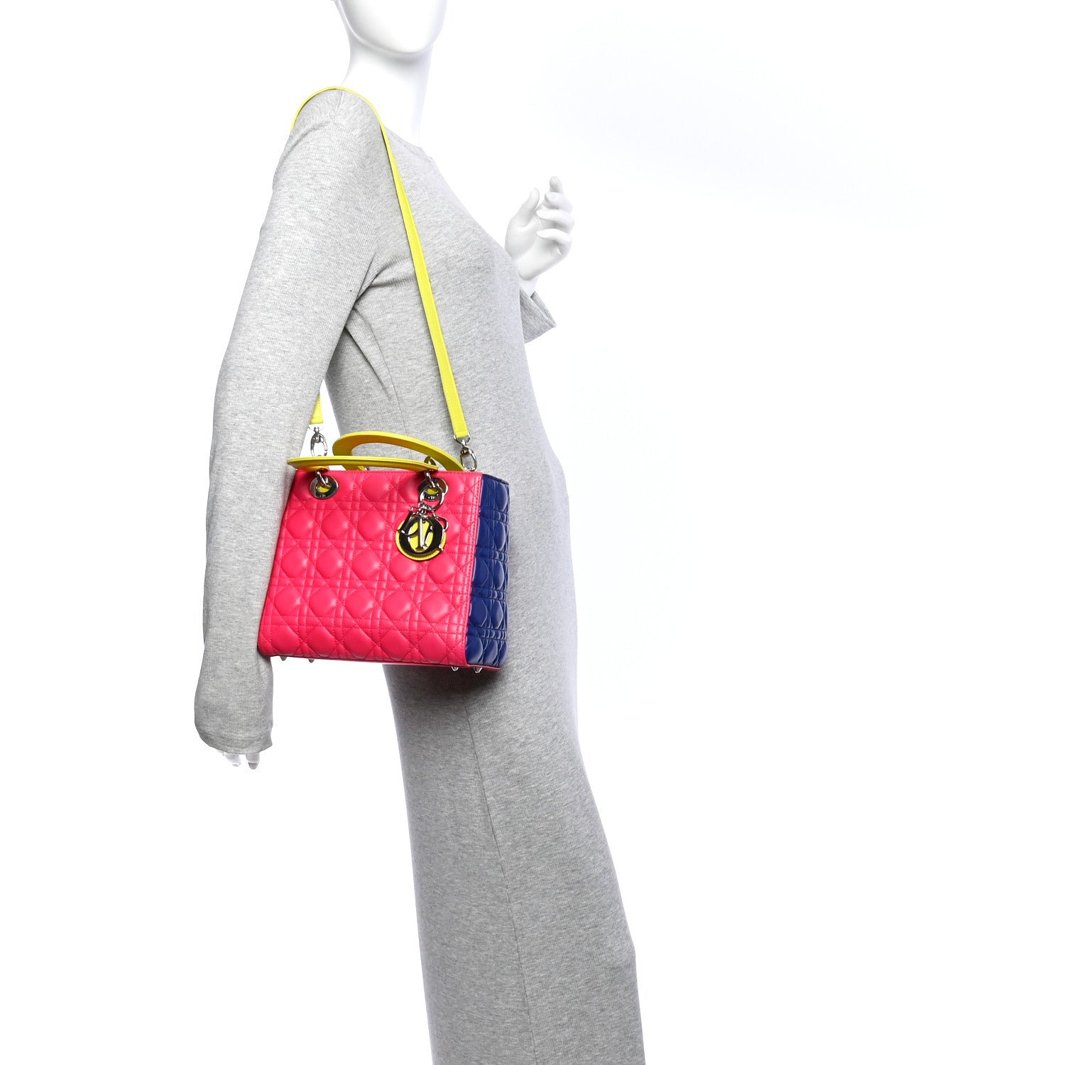Christian Dior Lambskin Cannage Medium Tri-Color Lady Dior Pink Blue Yellow 2 of 12