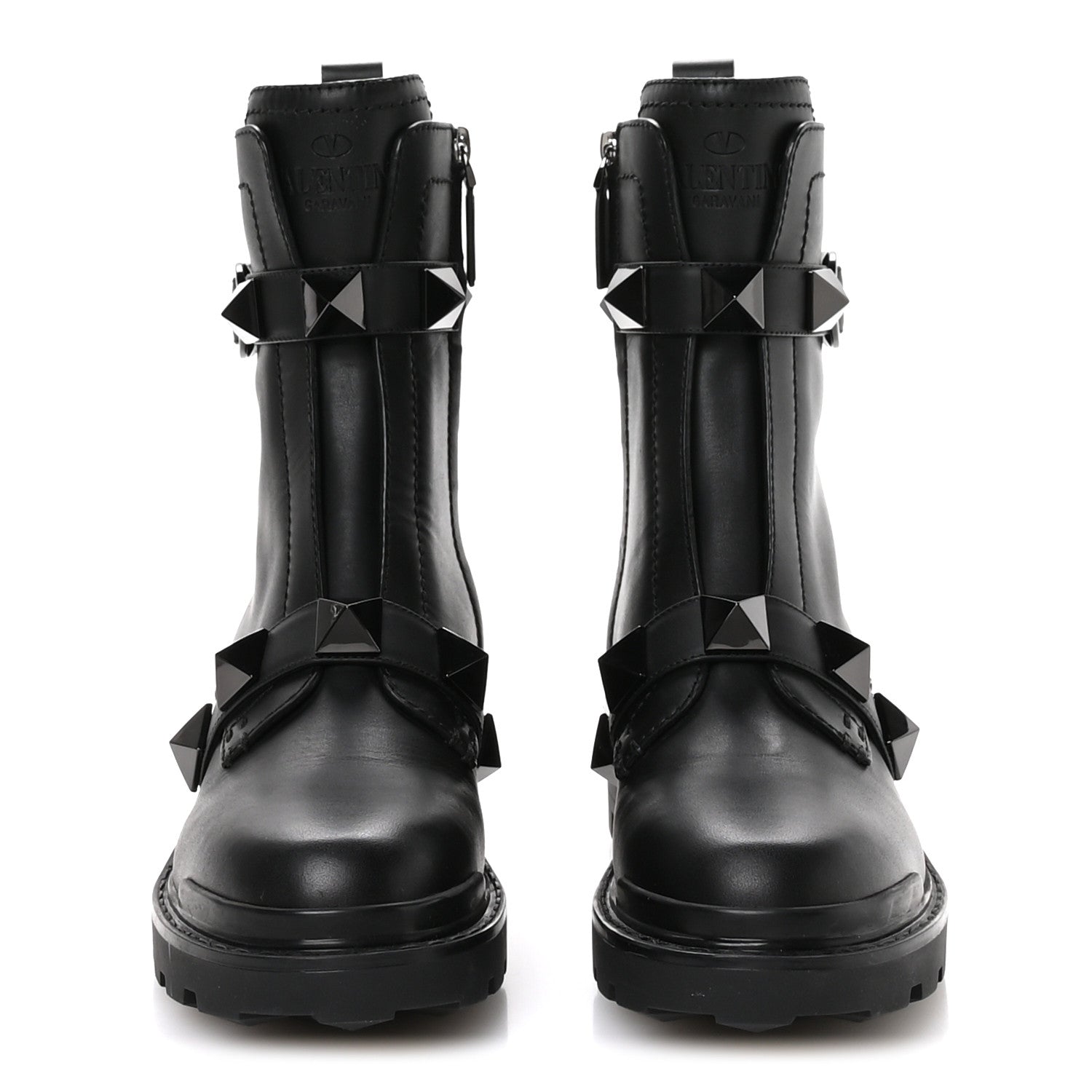 Valentino Garavani Calfskin Tonal Roman Stud Combat Boots 36 Black 3 of 9