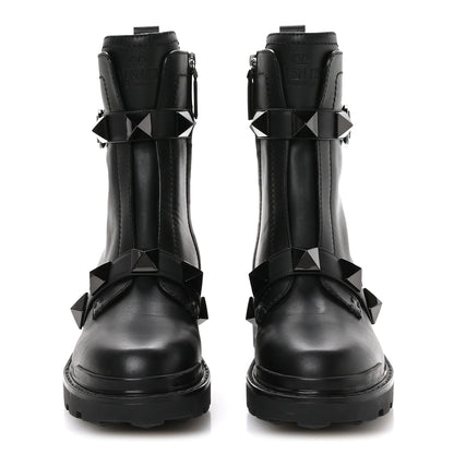 Valentino Garavani Calfskin Tonal Roman Stud Combat Boots 36 Black 3 of 9