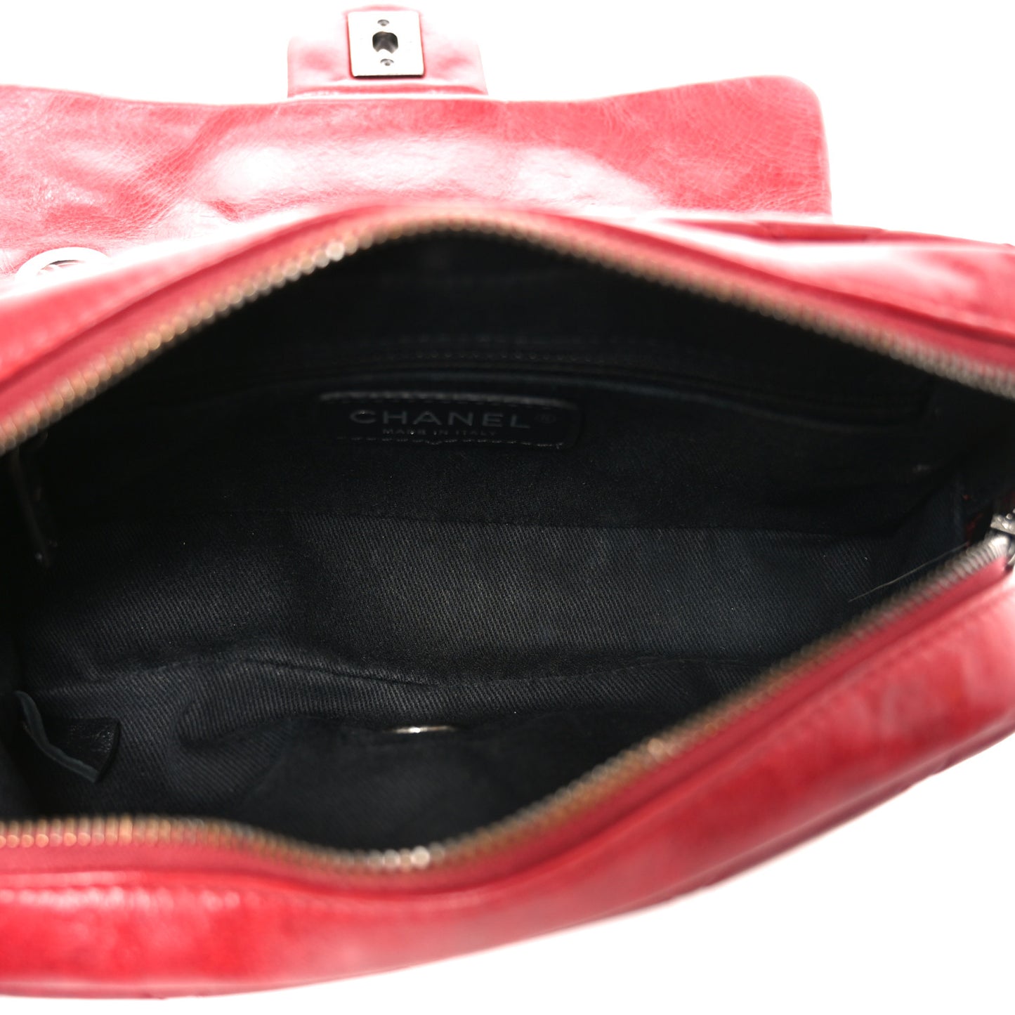 Glazed Calfskin Quilted Small Duo Color Flap Red