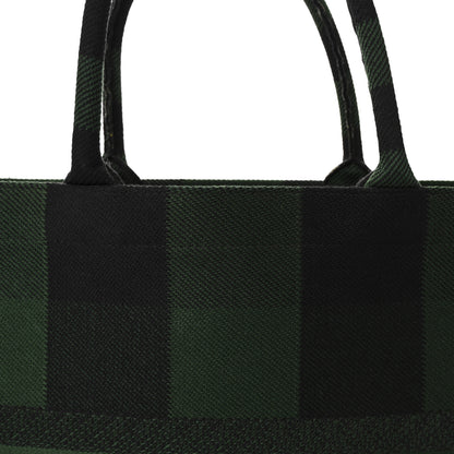 Christian Dior Canvas Embroidered Checkered Book Tote Black Green 8 of 10