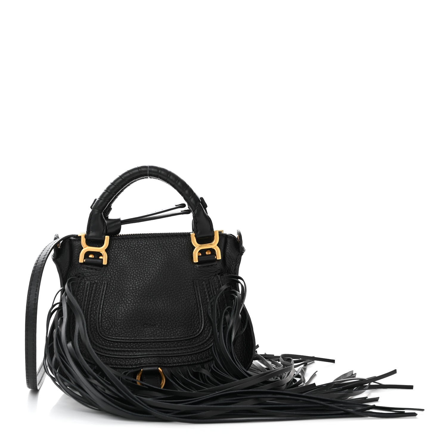 Chloe Shiny Small Grain Calfskin Mini Marcie Multi Fringe Satchel Black 1 of 12