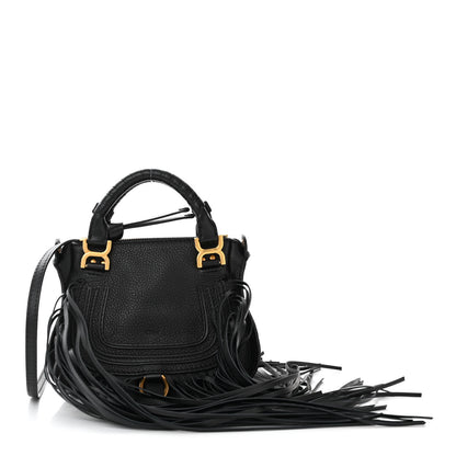 Chloe Shiny Small Grain Calfskin Mini Marcie Multi Fringe Satchel Black 1 of 12