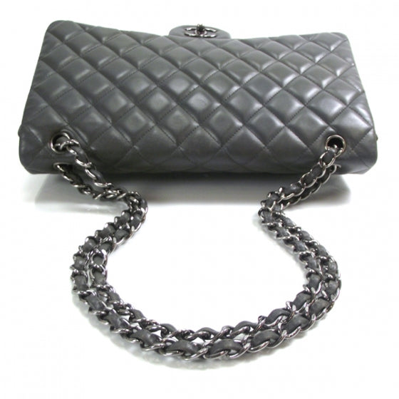 Lambskin Quilted Maxi Flap Gray