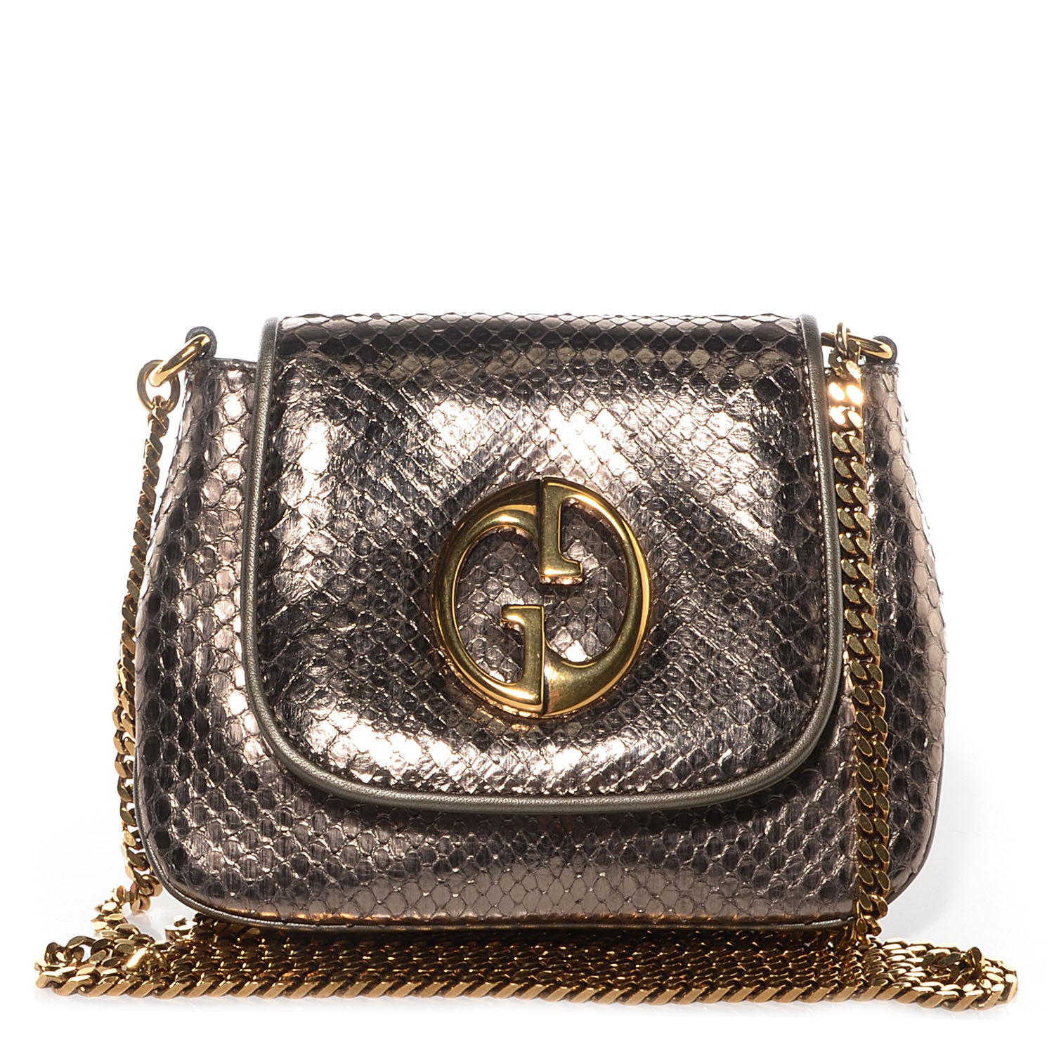 Gucci Python Small 1973 Chain Shoulder Bag Gunmetal 1 of 7