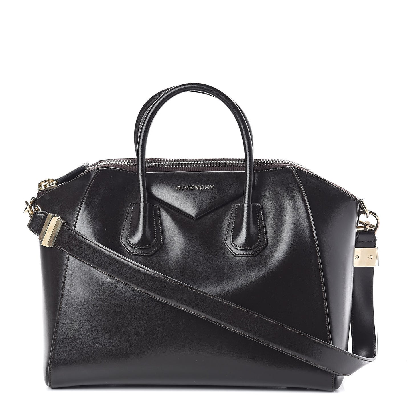 Shiny Lord Calfskin Medium Antigona Dark Brown