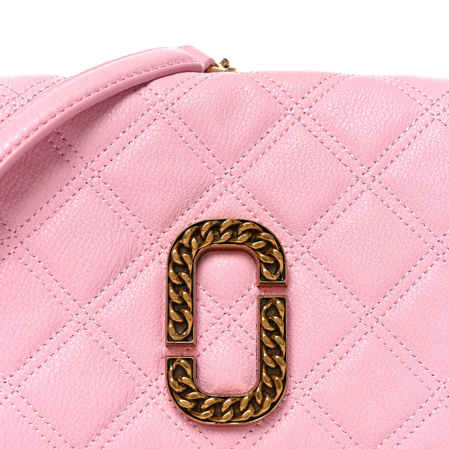 Grained Calfskin Quilted Double Stitched Small The Status Shoulder Bag Pink