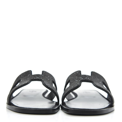 Hermes Suede Goatskin Crystal Powder Oran Sandals 38.5 Black 2 of 10