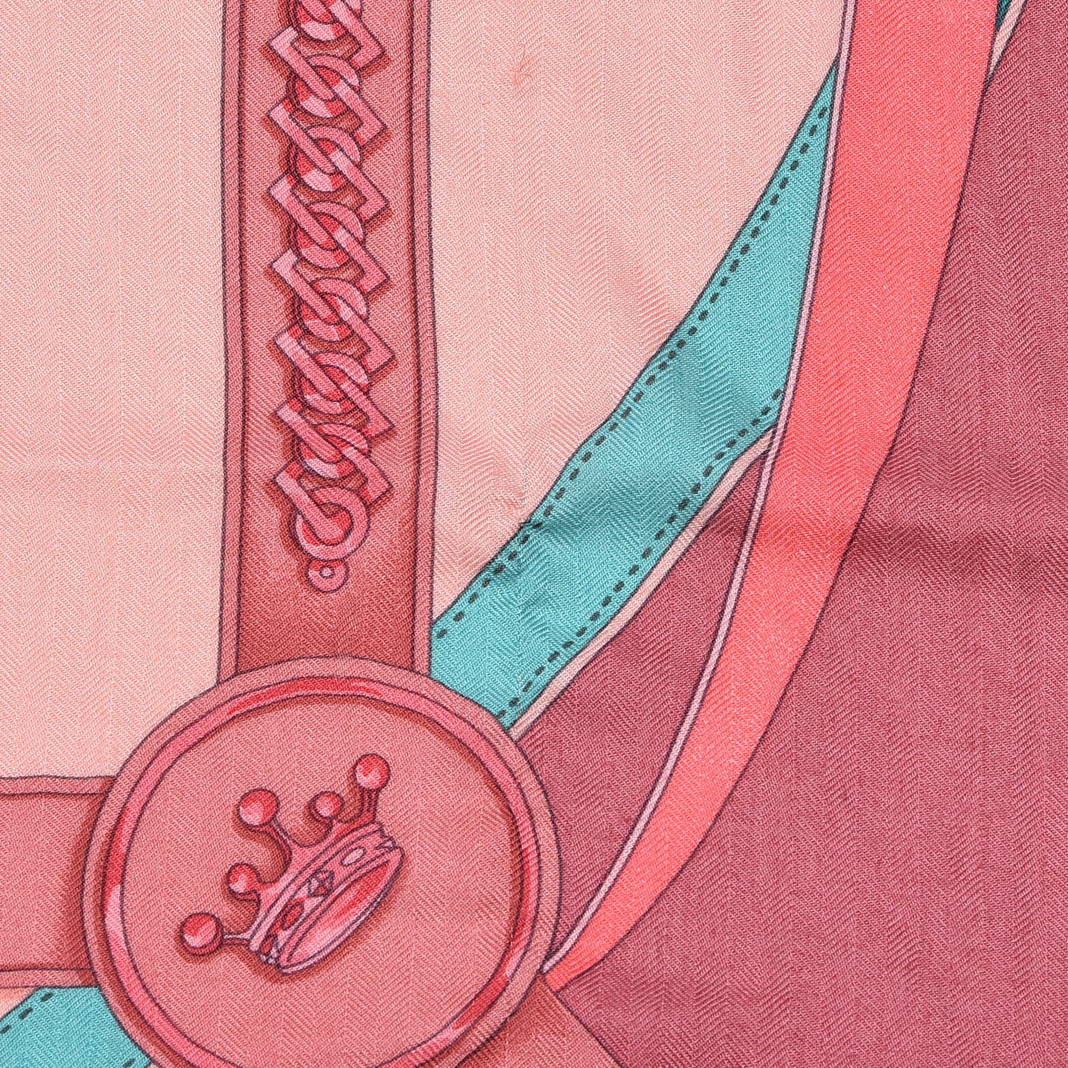 Hermes Cashmere Silk La Promenade Du Matin Shawl 140 Coral Menthol Vieux Rose 6 of 6