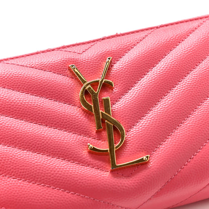 Saint Laurent Grain De Poudre Matelasse Chevron Monogram Zip Around Wallet Rose Clair 10 of 16