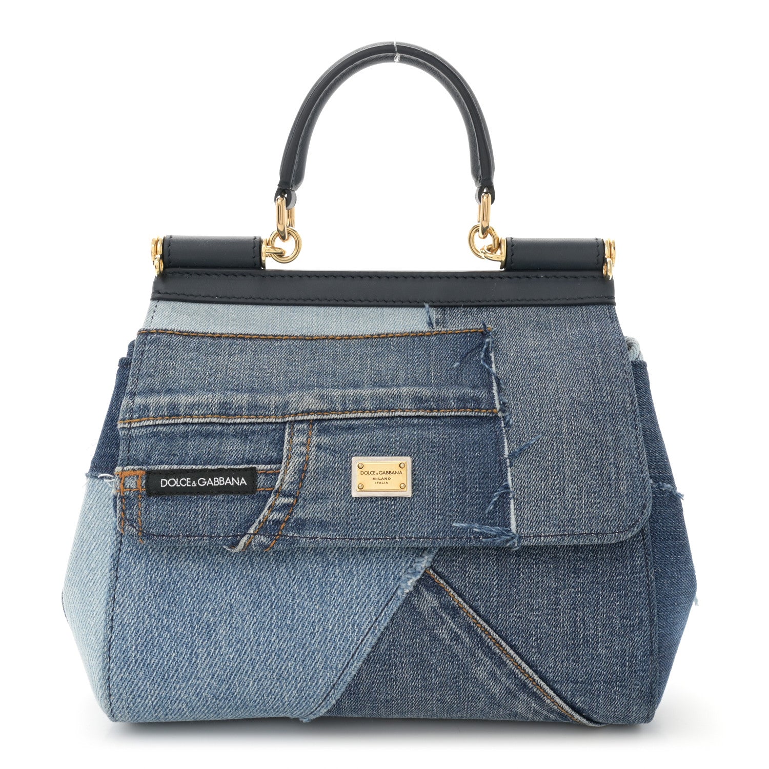 Dolce & Gabbana Calfskin Denim Patchwork Mini Miss Sicily Satchel Blue 1 of 10