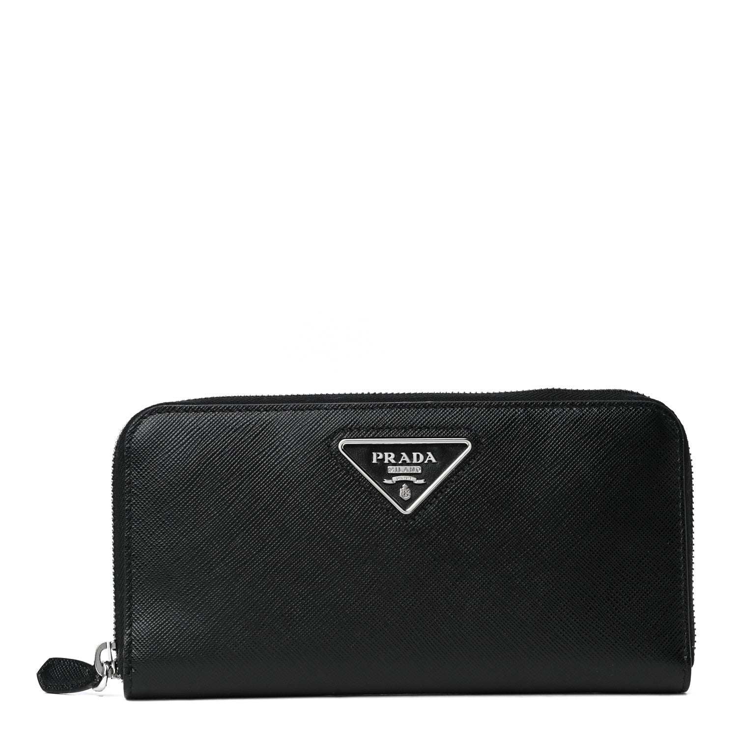 Prada Saffiano Triangle Zip Around Wallet Black 2 of 8