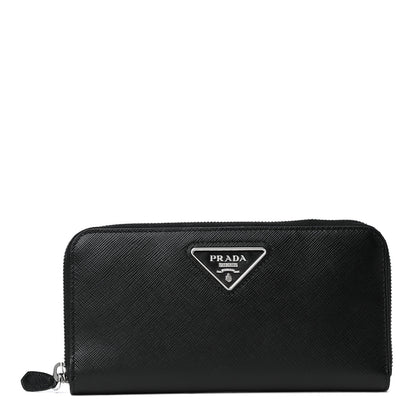 Prada Saffiano Triangle Zip Around Wallet Black 2 of 8