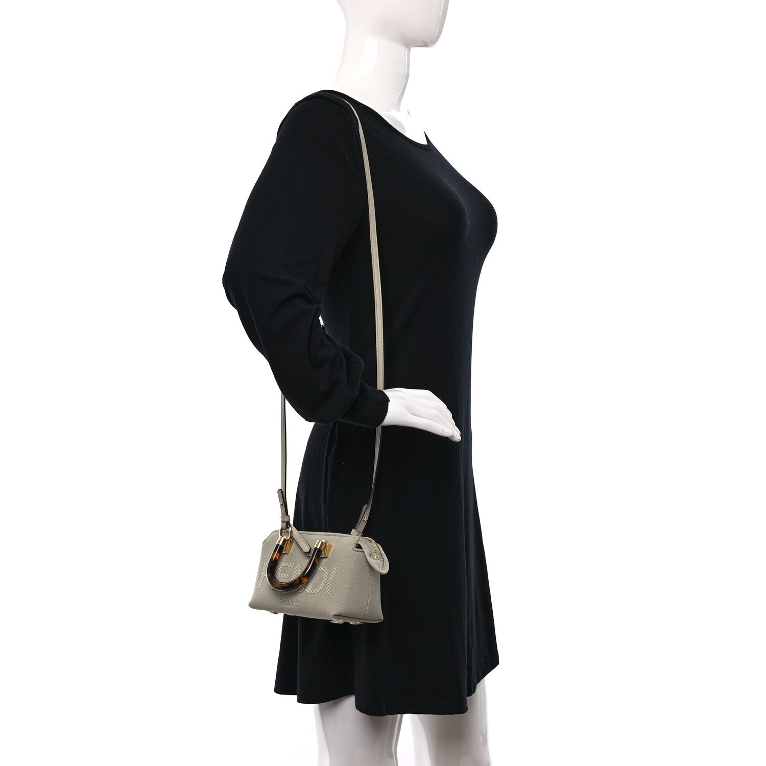 Fendi Canvas Vitello King Plexiglass Logo Embroidered Mini By The Way Top Handle Boston Bag Green Tea 2 of 10