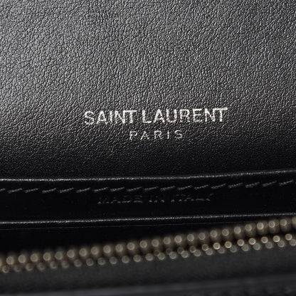 Saint Laurent Calfskin Crocodile Embossed Monogram Sunset Chain Wallet Black 6 of 10