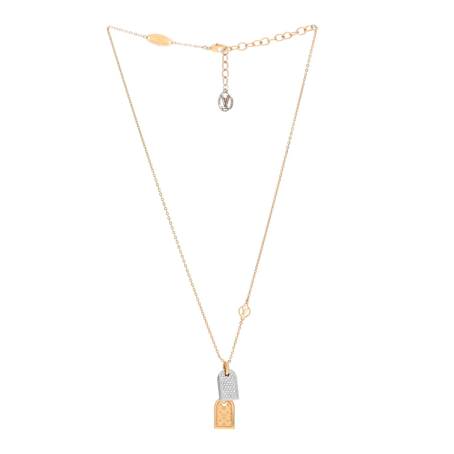 Louis Vuitton Crystal Precious Nanogram Name Tag Necklace Gold Silver 3 of 3