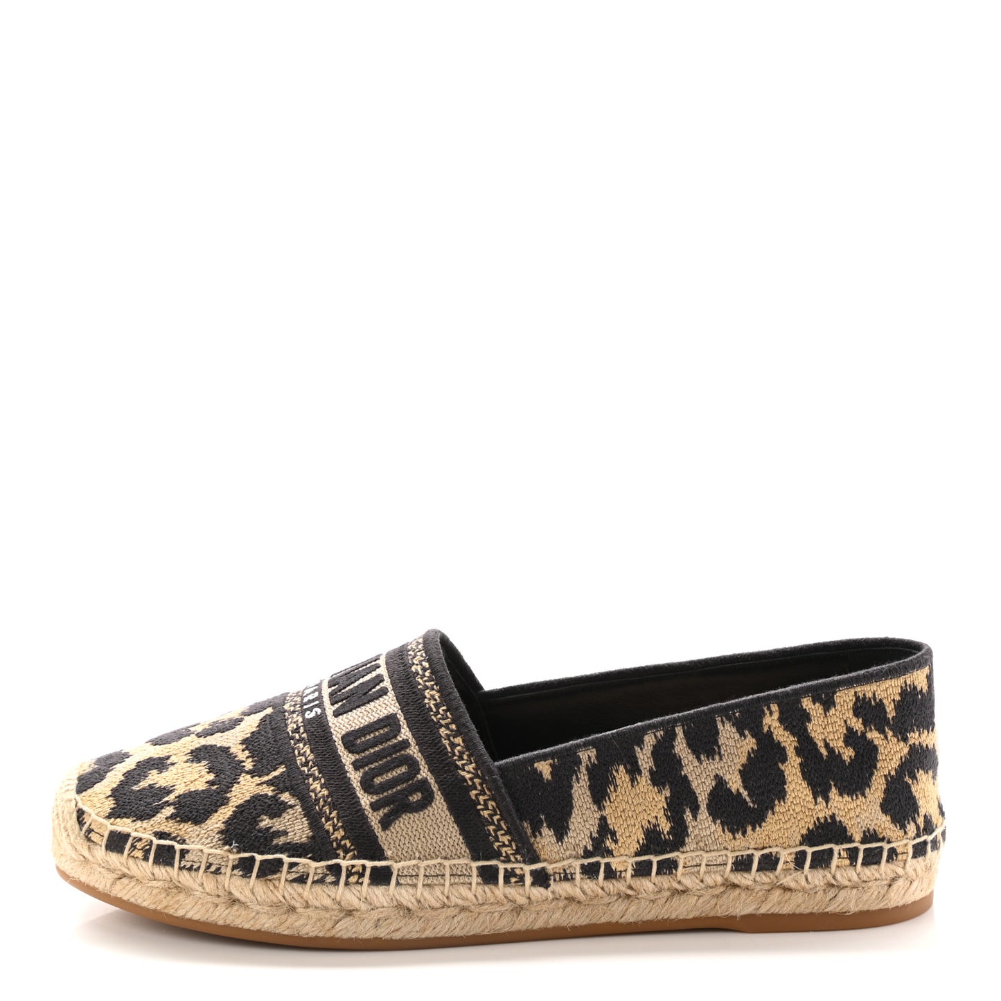 Cotton Embroidered Leopard Print Granville Espadrille 38 Natural