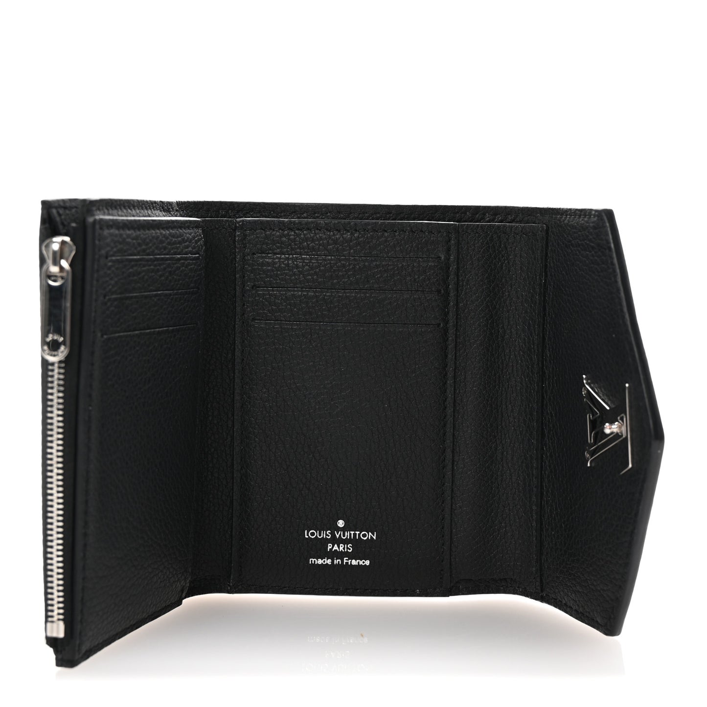 Soft Calfskin My Lockme Compact Wallet Black