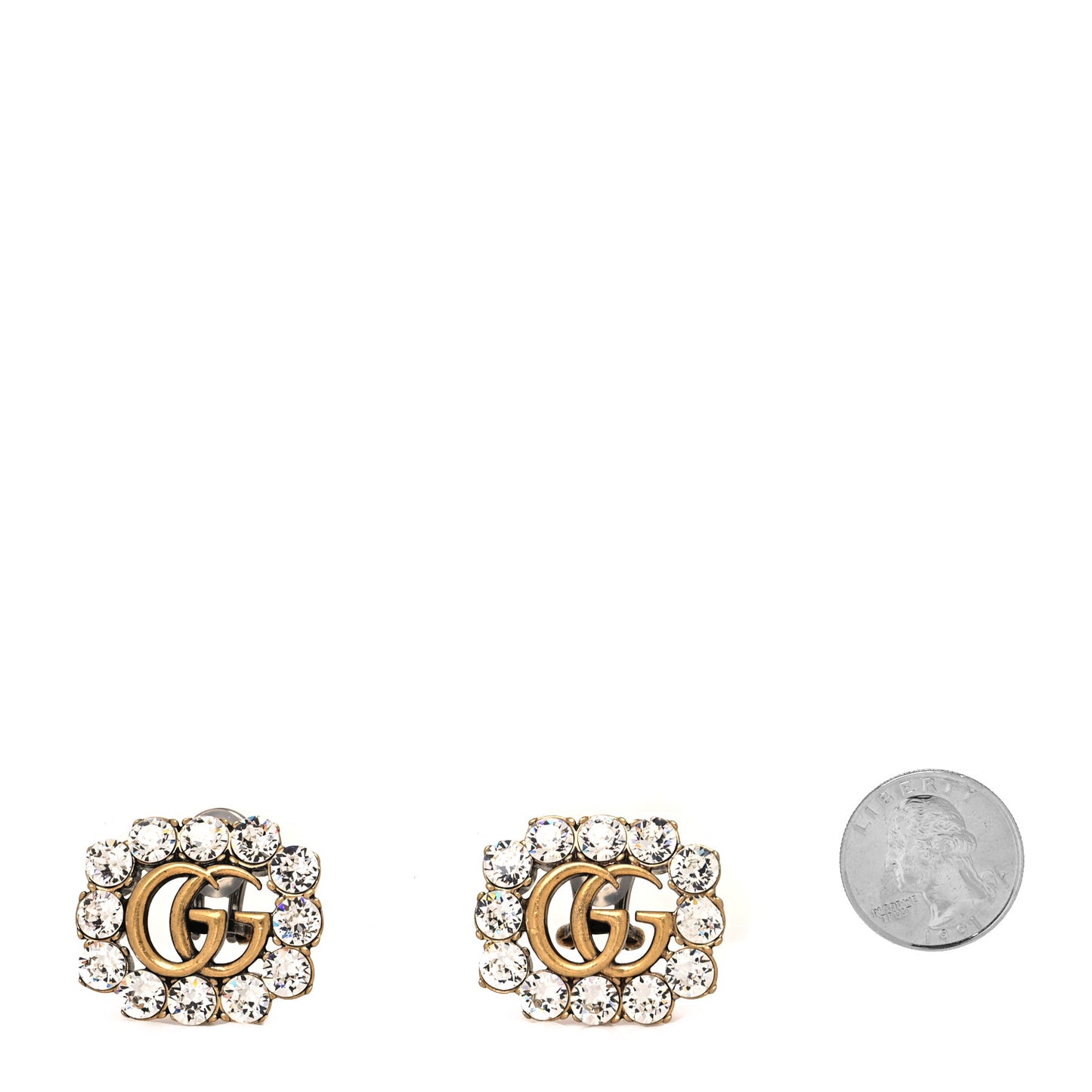 Metal Crystal Double G Clip On Earrings Aged Gold