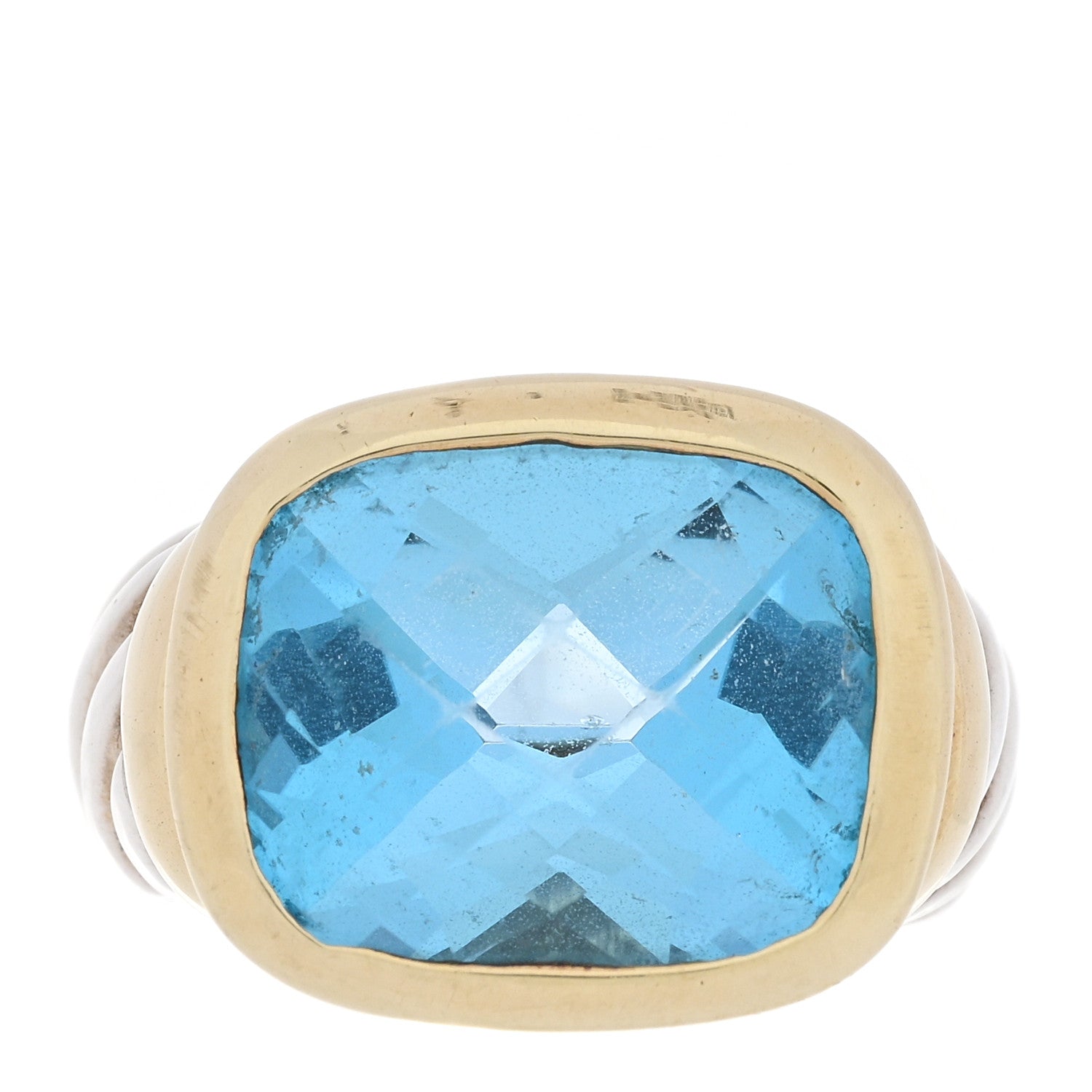 David Yurman Sterling Silver 14K Yellow Gold Blue Topaz 14mm Noblesse Ring 49 4.75 1 of 6