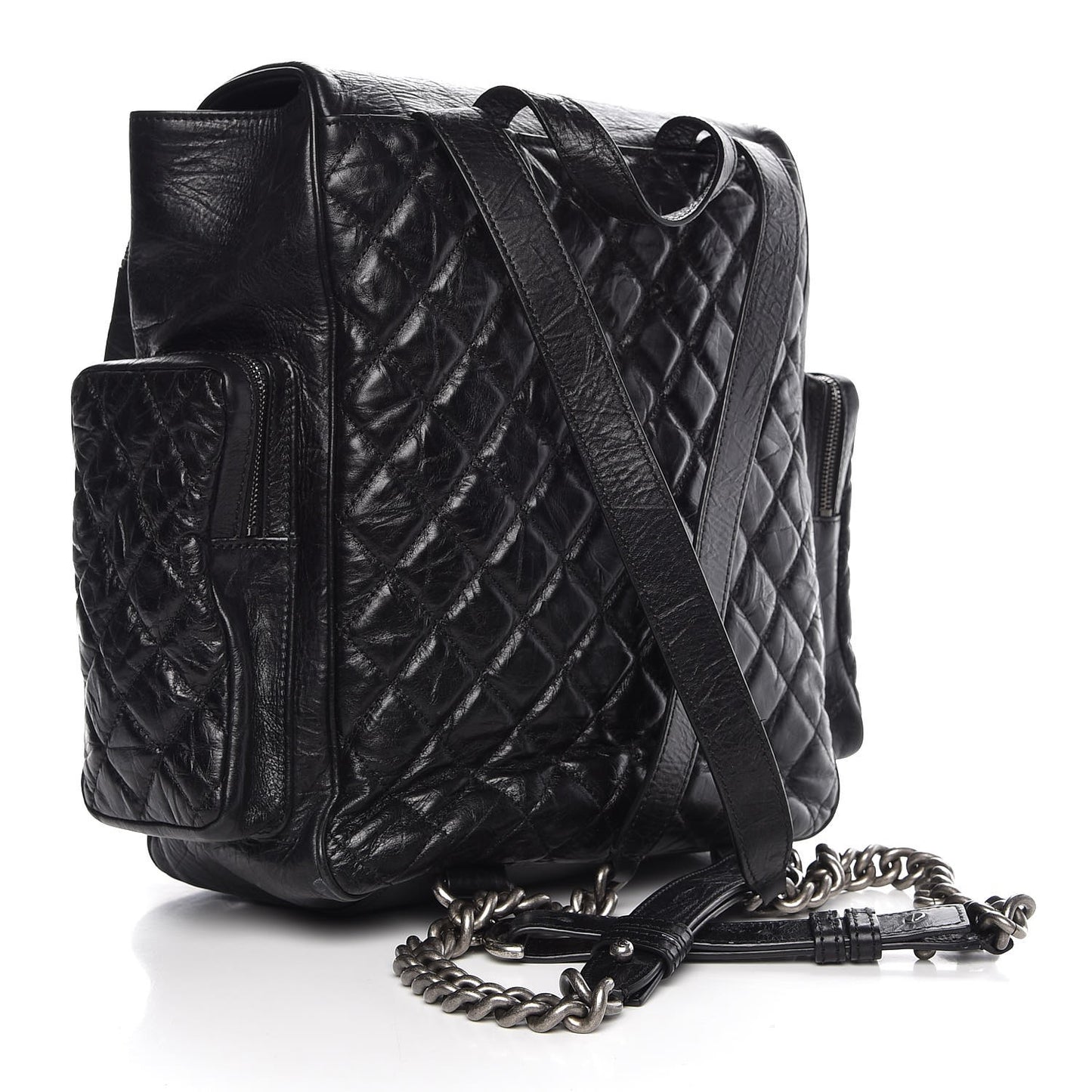 Aged Calfskin Quilted Large Casual Rock Backpack Black