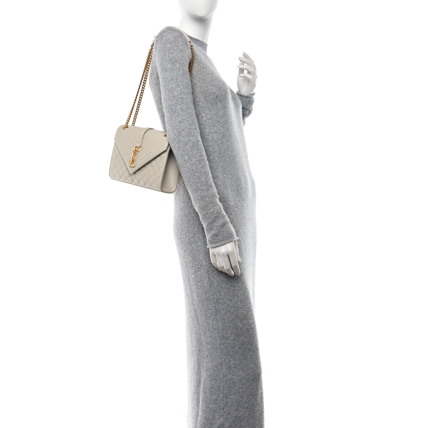 Saint Laurent Grain De Poudre Textured Mixed Matelasse Medium Triquilt Monogram Satchel Crema Soft 2 of 9