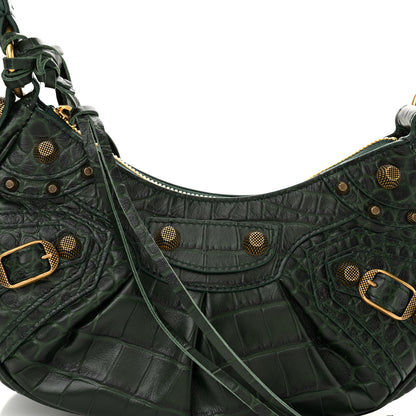 Balenciaga Extra Supple Calfskin Crocodile Embossed Le Cagole Shoulder Bag XS Forest Green 9 of 11