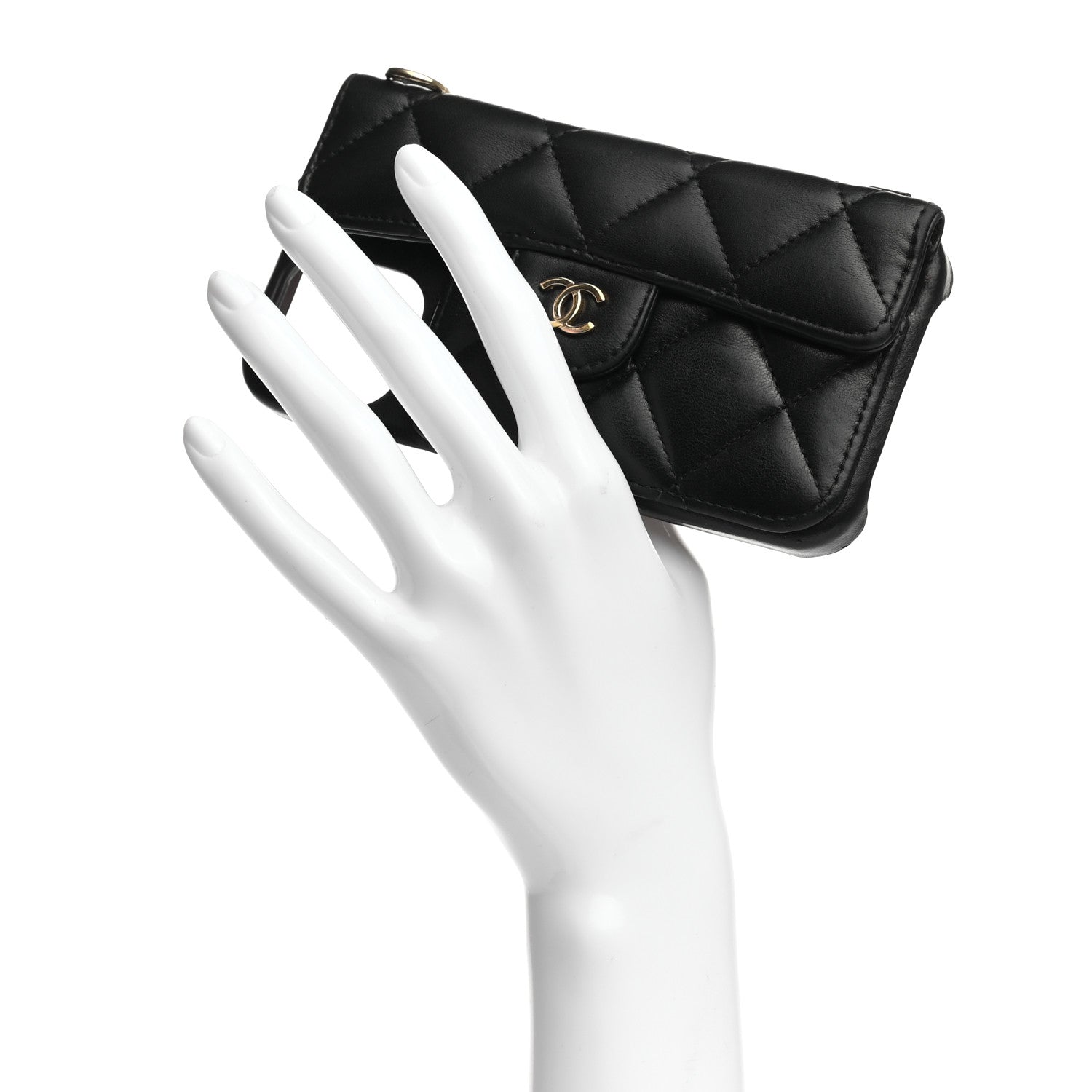 Chanel Lambskin Quilted iPhone XII Pro Holder With Chain Black 2 of 8