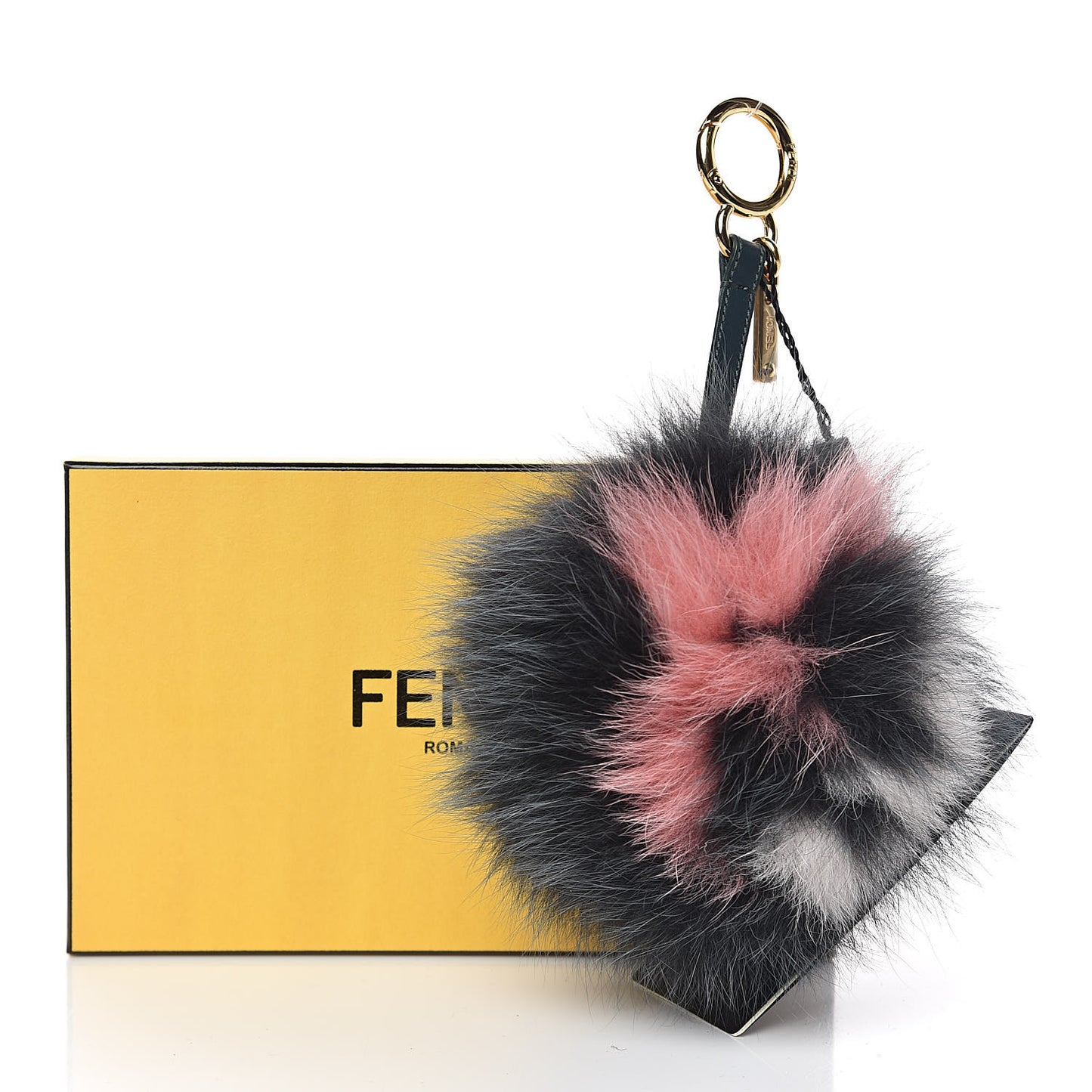 Fox Fur Nappa FF Pom Pom Bag Charm Black Foresta Bubblegum Cheesecake