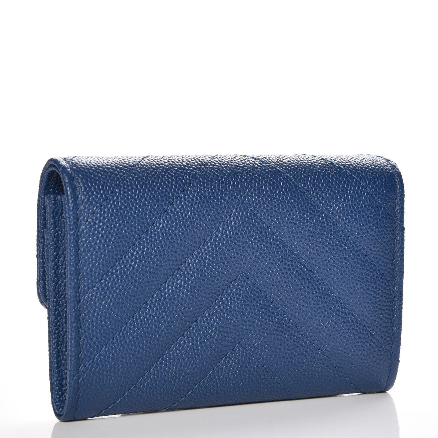 Caviar Chevron Quilted Card Holder Wallet Blue