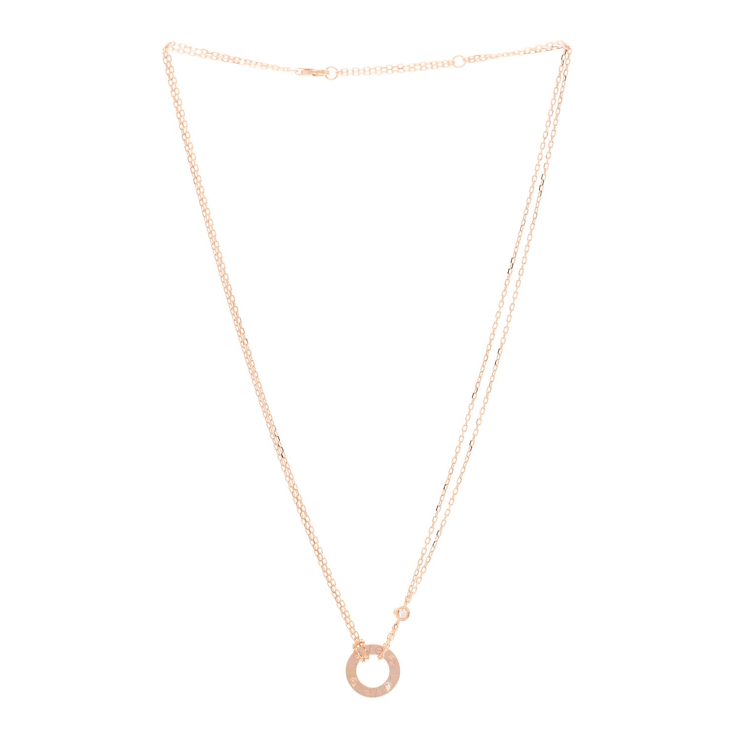 Cartier 18K Pink Gold 2 Diamond LOVE Necklace 3 of 5
