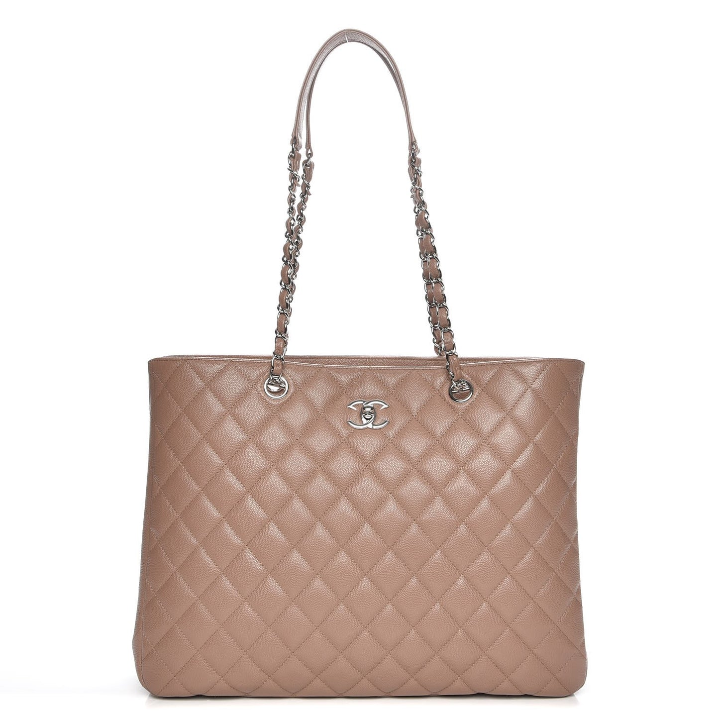 Caviar Quilted Large Shopping Tote Dark Beige