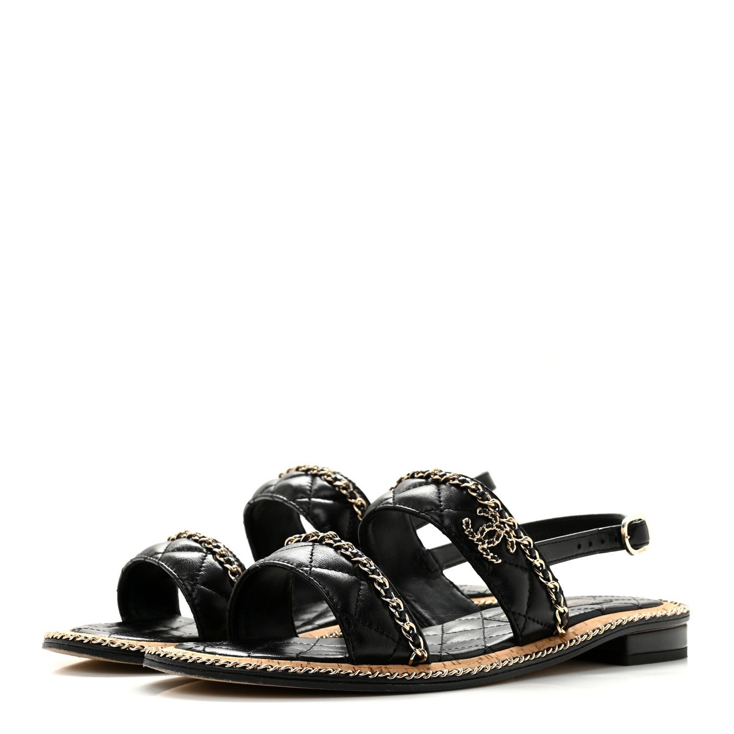 Chanel Shiny Lambskin Quilted Chain CC Sandals 39.5 Black 4 of 10