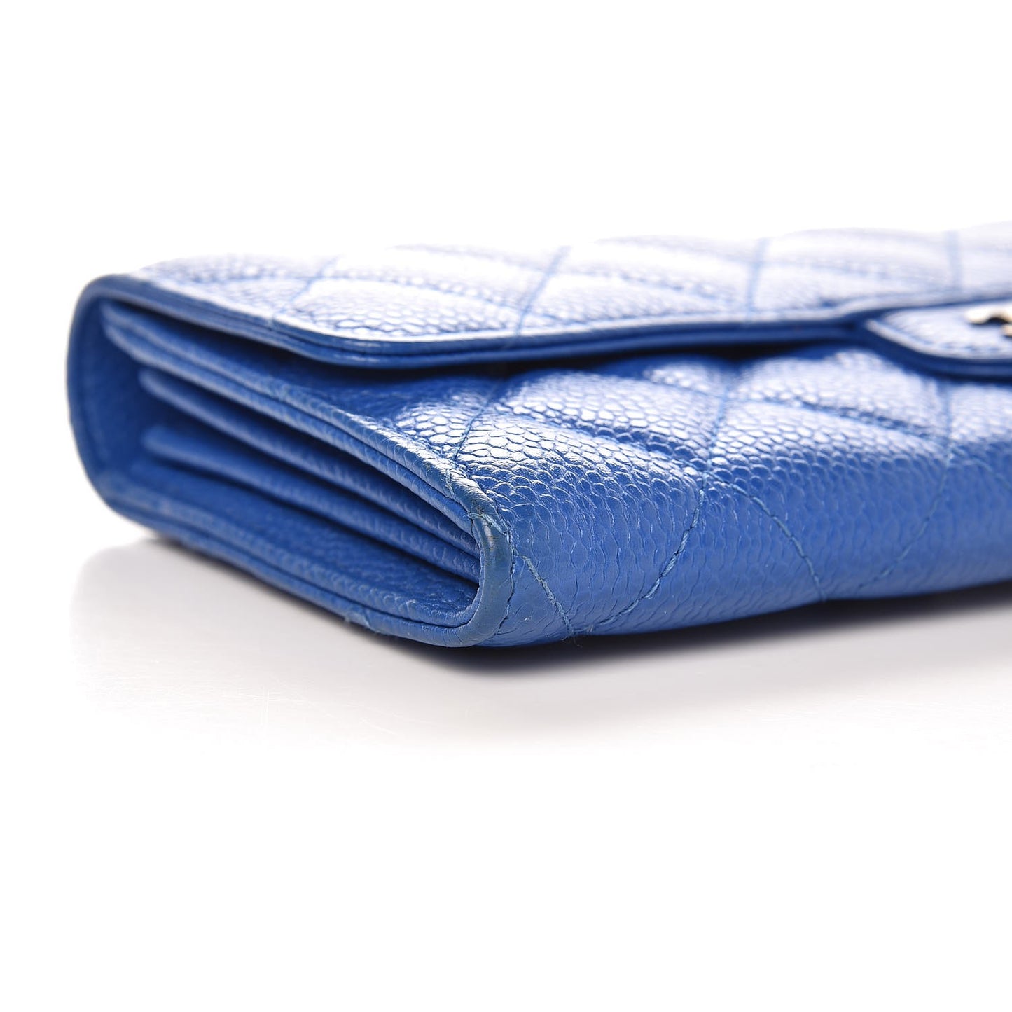 Caviar Quilted Large Gusset Flap Wallet Blue