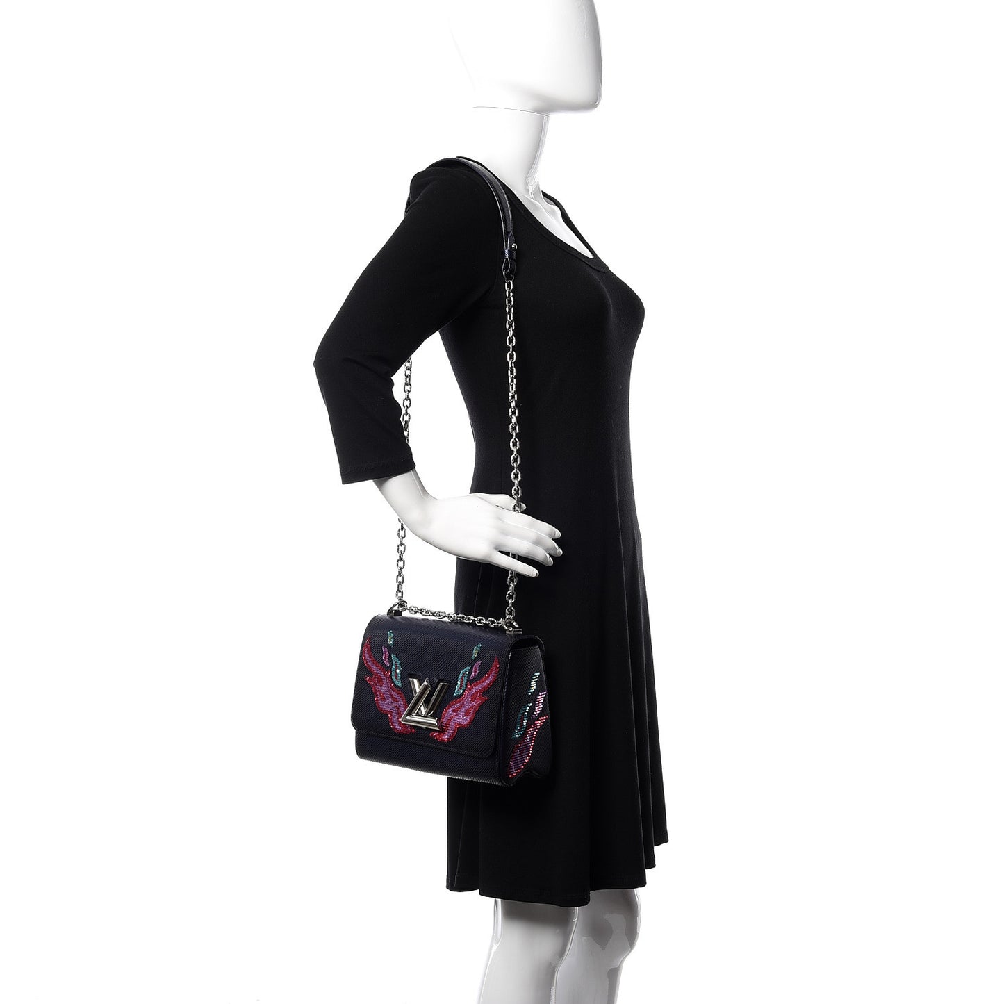 Epi Sequins Flame Twist Shoulder Bag MM Blue Nuit