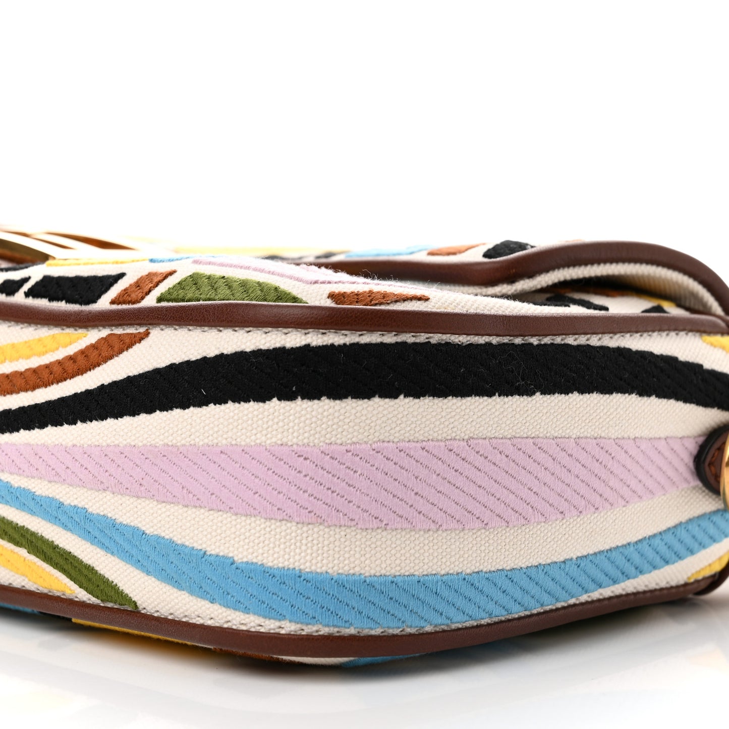 X SARA COLEMAN Canvas Vitello King Seta FF Fish Eye Embroidered Baguette Grezzo Multicolor Ghianda