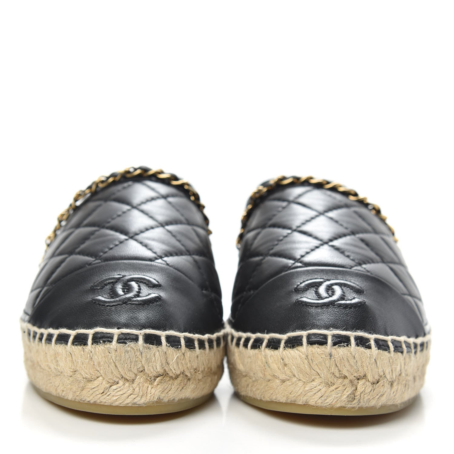 Chanel Lambskin Quilted CC Chain Espadrilles 37 Black 2 of 9
