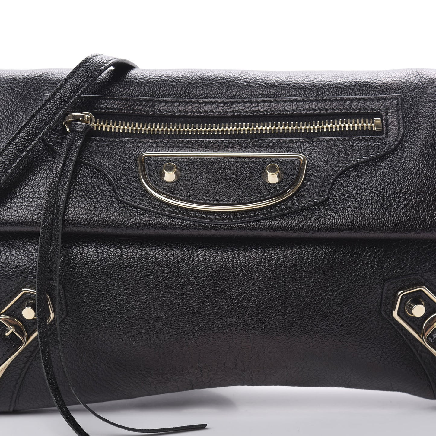 Chevre Gold Metallic Edge Hardware Envelope Clutch Black